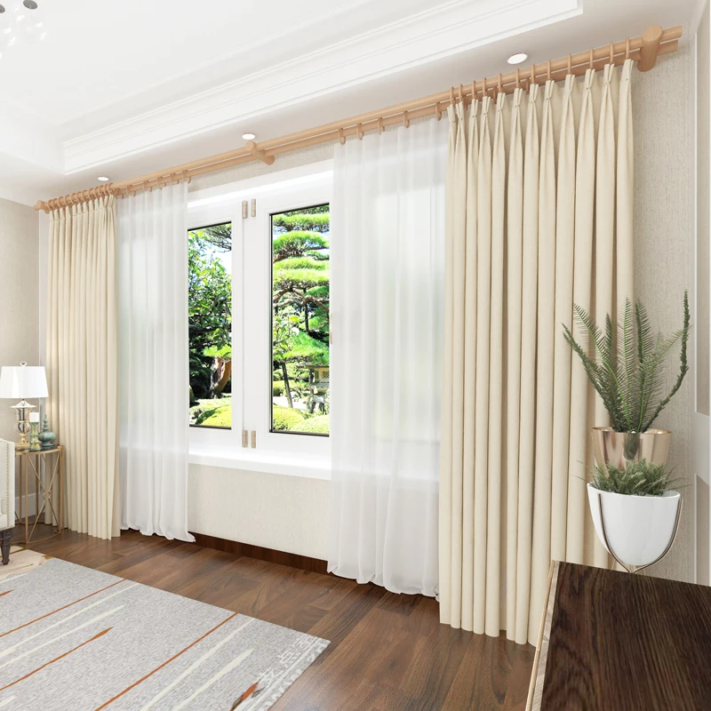 Beech Solid Wood Curtain Rods Roman Poles Single Double Rod Japanese Wooden Track Brackets Holder Rings Accessories Customized