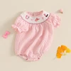 Toddler Baby Girl Clothes Summer Smocked Romper Bow Embroidery Bubble Short Sleeve Cute Bodysuit Outfits 4