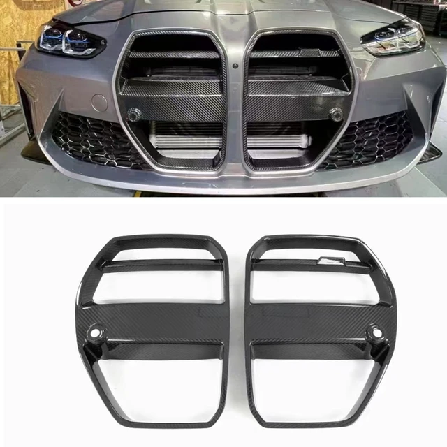 Grille de rein de calandre avant pour BMW, pare-chocs supérieur de voiture  en fibre de carbone véritable, cadre de grille de maille d'air, capot  d'admission, M3, G80 figuré, G82, G83, 2021-2023 