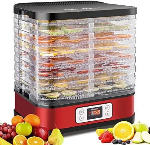 

Dehydrator Machine, with Fruit Roll Sheet + 8 Trays + 400W Digital Timer and Temperature Control (95ºF-158ºF), for Jerky/Meat/