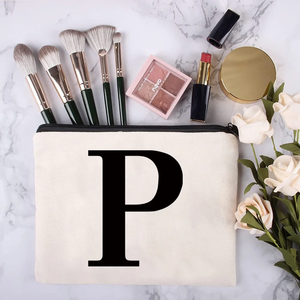 Black Initial Letter Custom Name Cosmetic Bag Women Neceser Makeup Bag Zipper Pouch Travel Toiletry Organizer for Wedding Party 4