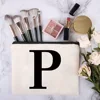 Black Initial Letter Custom Name Cosmetic Bag Women Neceser Makeup Bag Zipper Pouch Travel Toiletry Organizer for Wedding Party 4