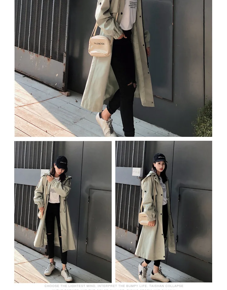 Fashion Womens Trench Coats Hooded Long Adjustable Waist Spring Autumn Windproof Lady Female Casual Clothes Red White Green puffer coat with hood