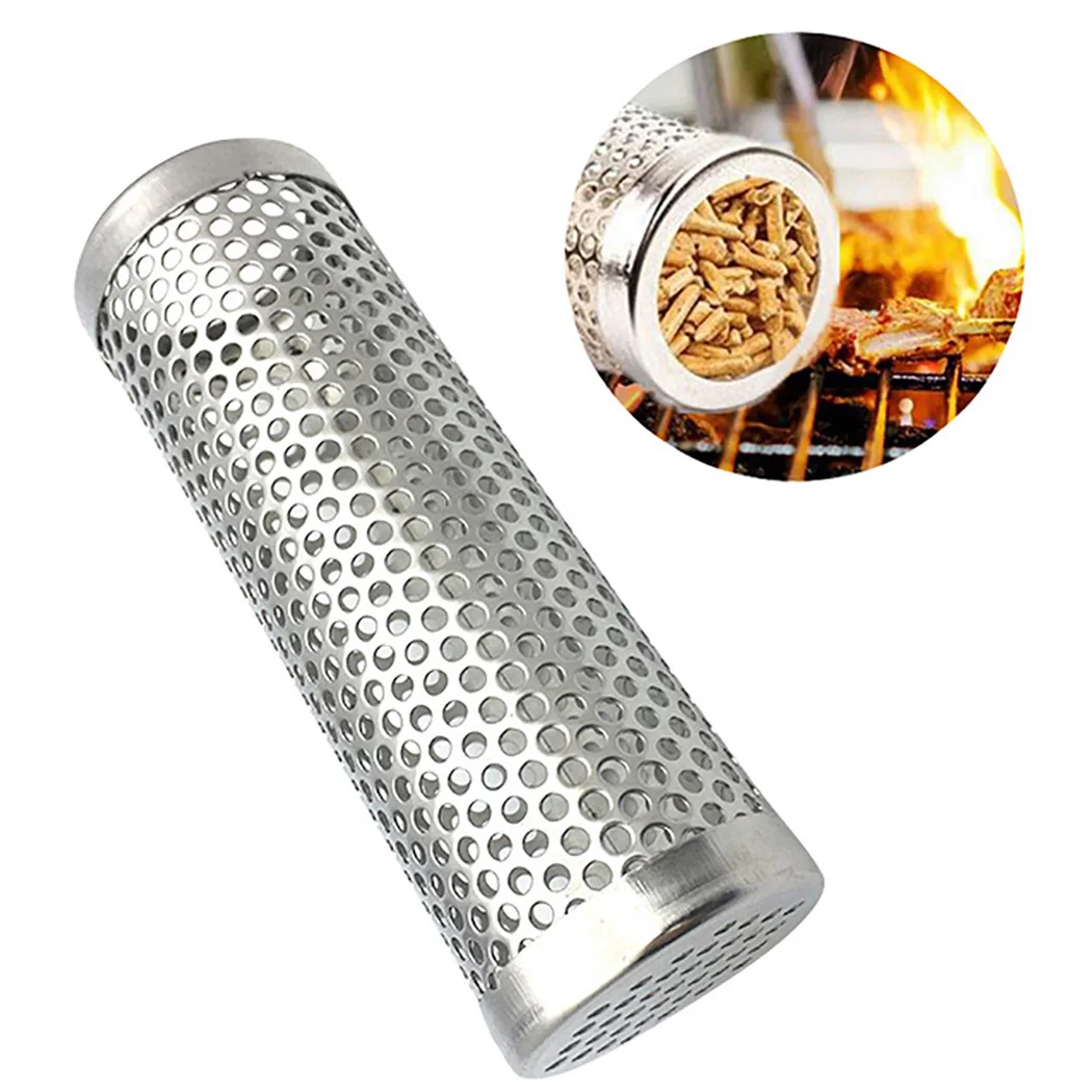 Smoker accessories stainless steel tube perforated mesh filter gadget generator pellet smoking for BBQ