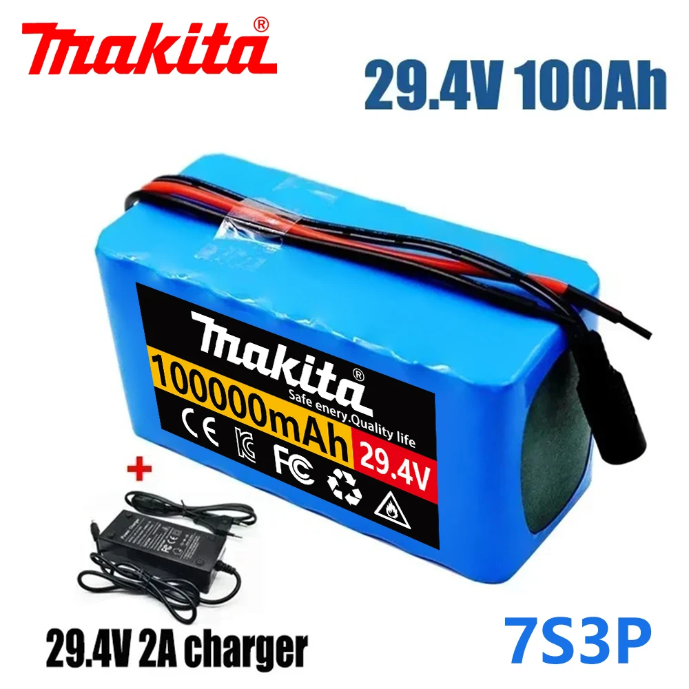 

New 18650 7S3P 29.4V 100Ah Rechargeable Lithium Battery Pack,for Electric Bicycle Moped Scooter Replacement Battery +2A Charger