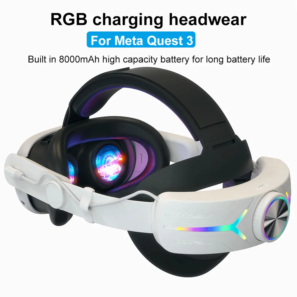 

RGB Adjustable VR Head Band 8000mAh Rechargeable Alternative Head Strap Comfort Reduce Face Pressure for Meta Quest 3 Headset
