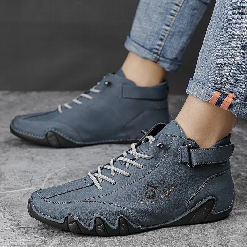 Ankle Leather Boots Men Fashion High Top Casual Shoes Handmade Botines Hombre Botte Homme Plus Big Size 48 49 50