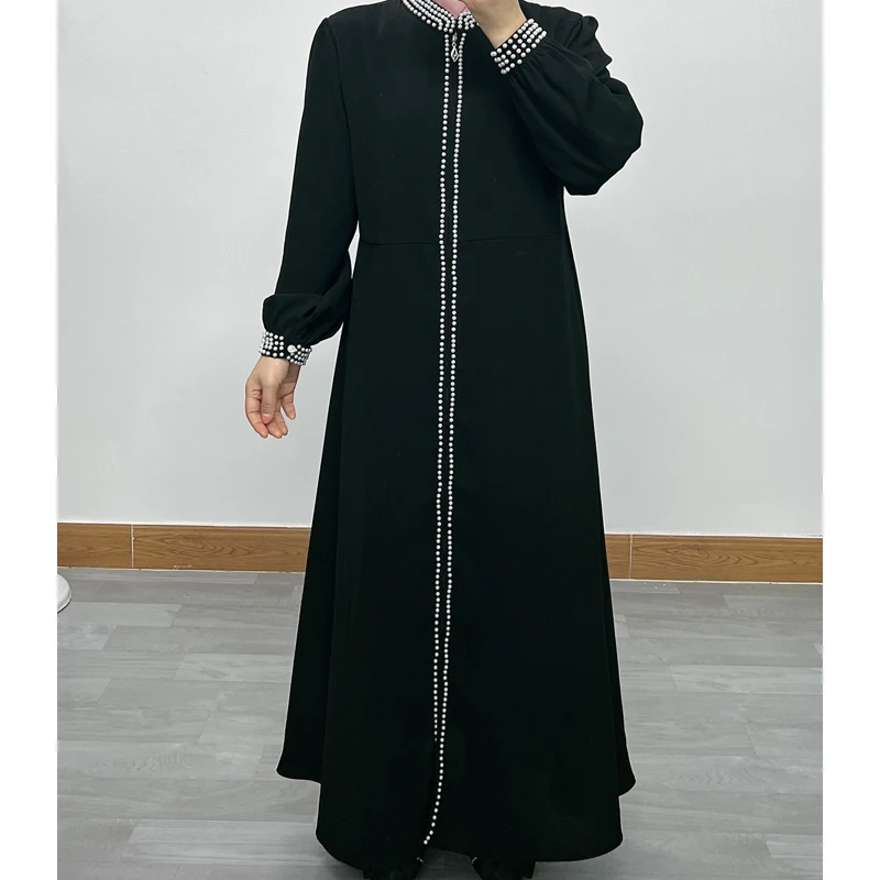 

X067Arrival Fashion Muslim Kimono Abaya Nida Small Sleeve Pockets Dubai Islamic Dresses Turkey Khimar Robe Moroccan Woman Caftan