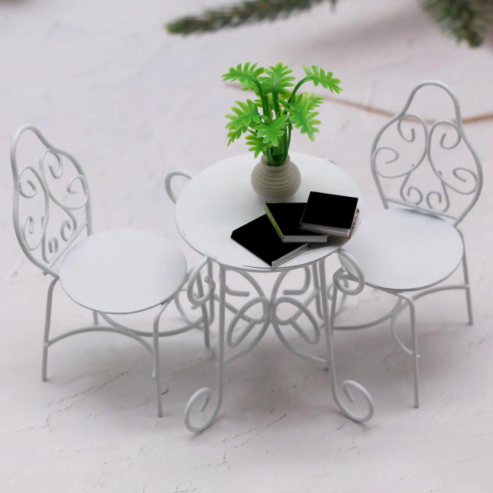 Dollhouse Miniature Table & Chairs Set Fairy Garden Furniture for Micro Landscape Dollhouse Fairy Garden Photo Props Decoration