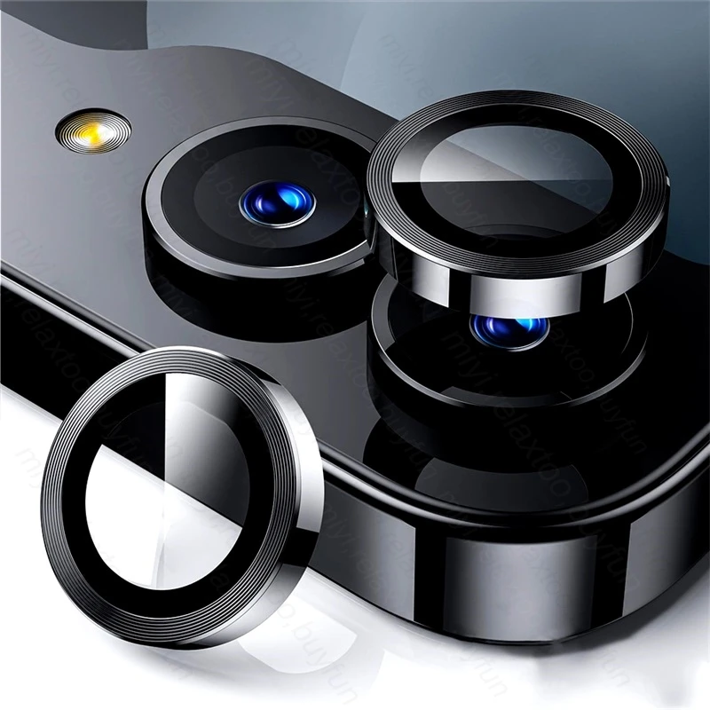 Premium Metal Camera Protector Ring with Tempered Glass Back Cover