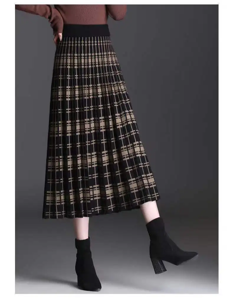 Plaid Skirt Winter Thick Woolen Half-Length Skirt 2025 New High-Waist Plaid A-Line Large Skirt Apring Autumn Elegant