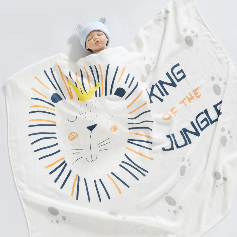 

Summer Thin Baby Bamboo Fiber Blanket Cute Print Children's Baby Double Layer Air Conditioning Blanket Newborn Swaddling Cloth