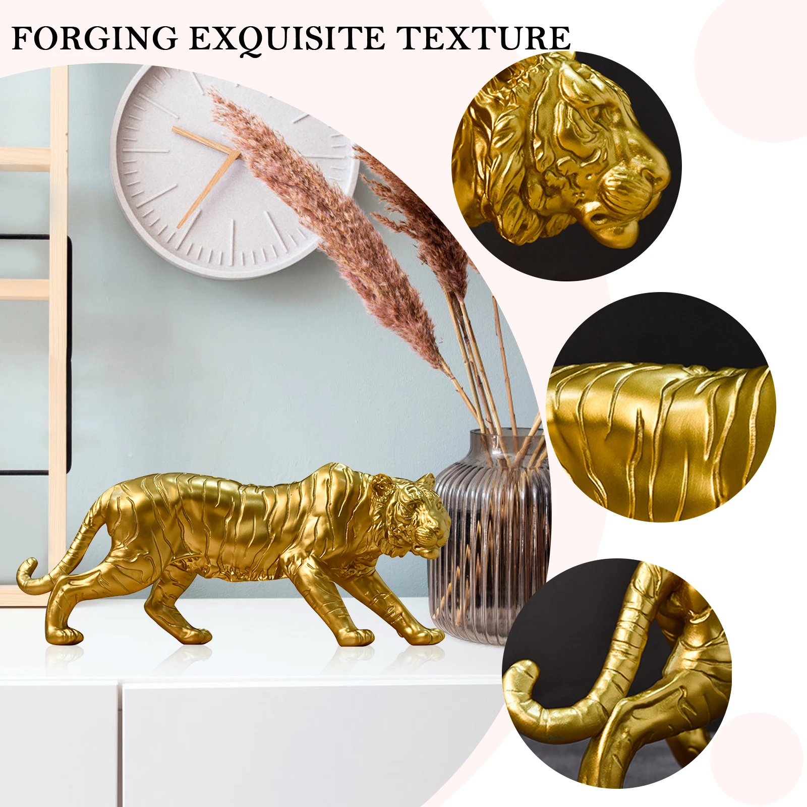 Gold Resin Tiger Statue Ornament for Home Living Room Decor