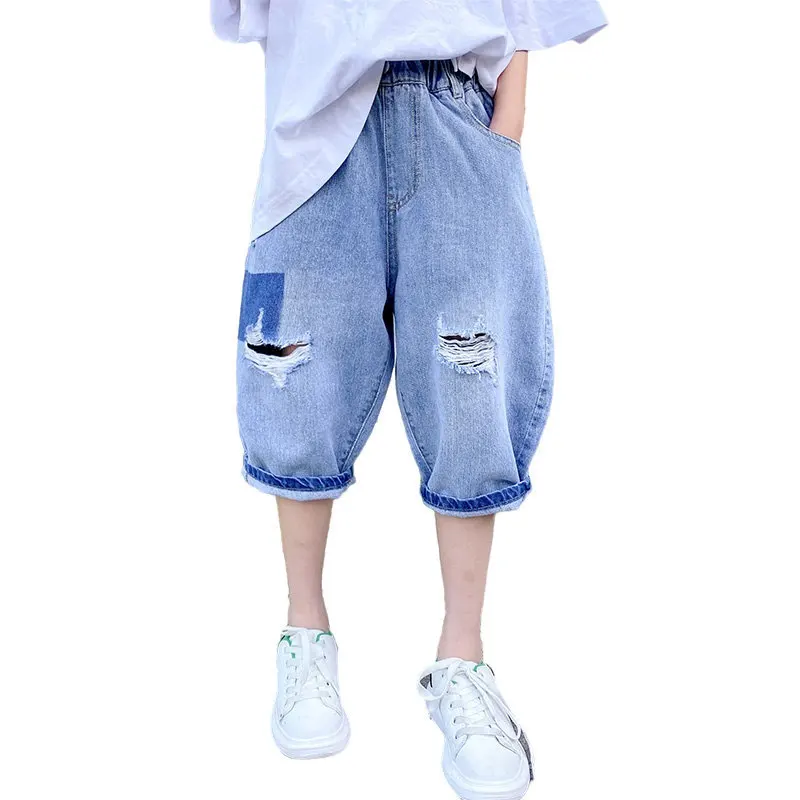 New Summer Teen Boy Ripped Hole Denim Shorts Kids Jeans Shorts High