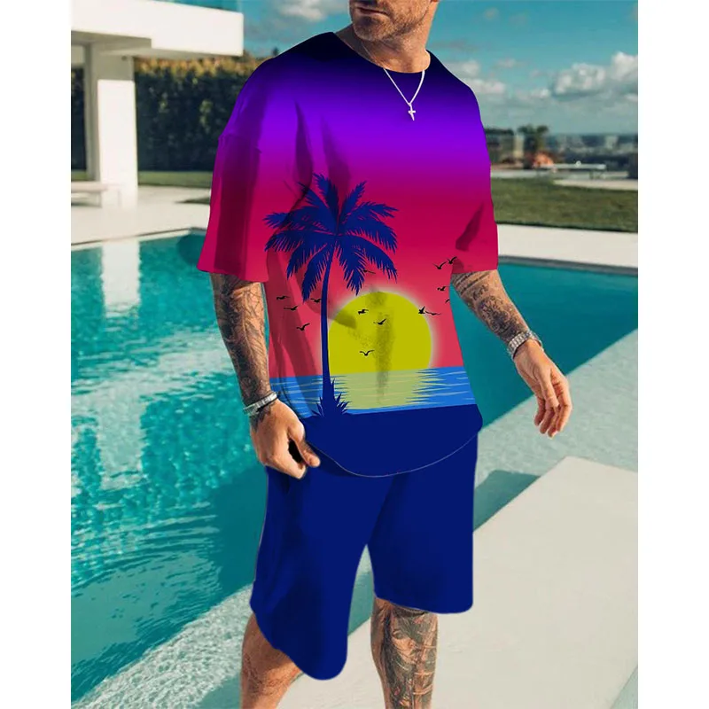 Hawaiian Mens 3D Print Coconut Tree Casual Tracksuit