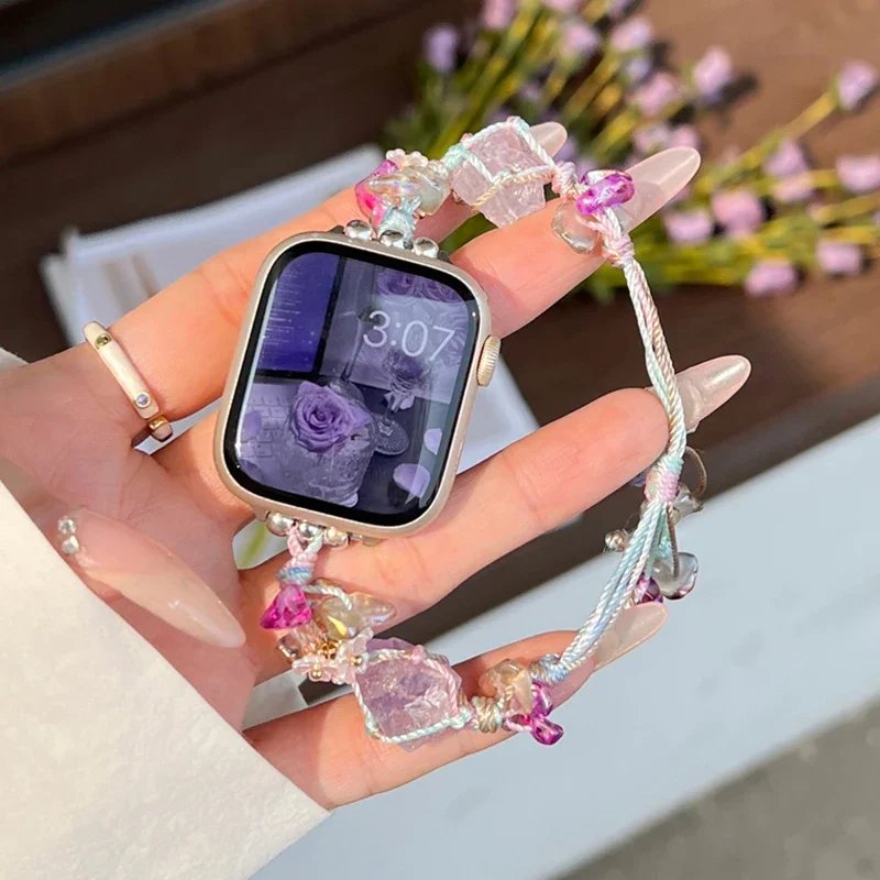 

Ремешок летний из цветного камня для Apple Watch Band 38 40 41 42 44 45 49 мм, плетеный браслет для IWatch Ultra 2 9 8 7 SEJewelry