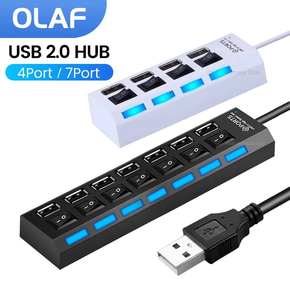 4/7 Porte Hub Usb 2.0 Splitter Multi Usb Con Adattatore Di Alimentazione Interruttore Espansore Multiplo Per Accessori Per Laptop Macbook Splitter