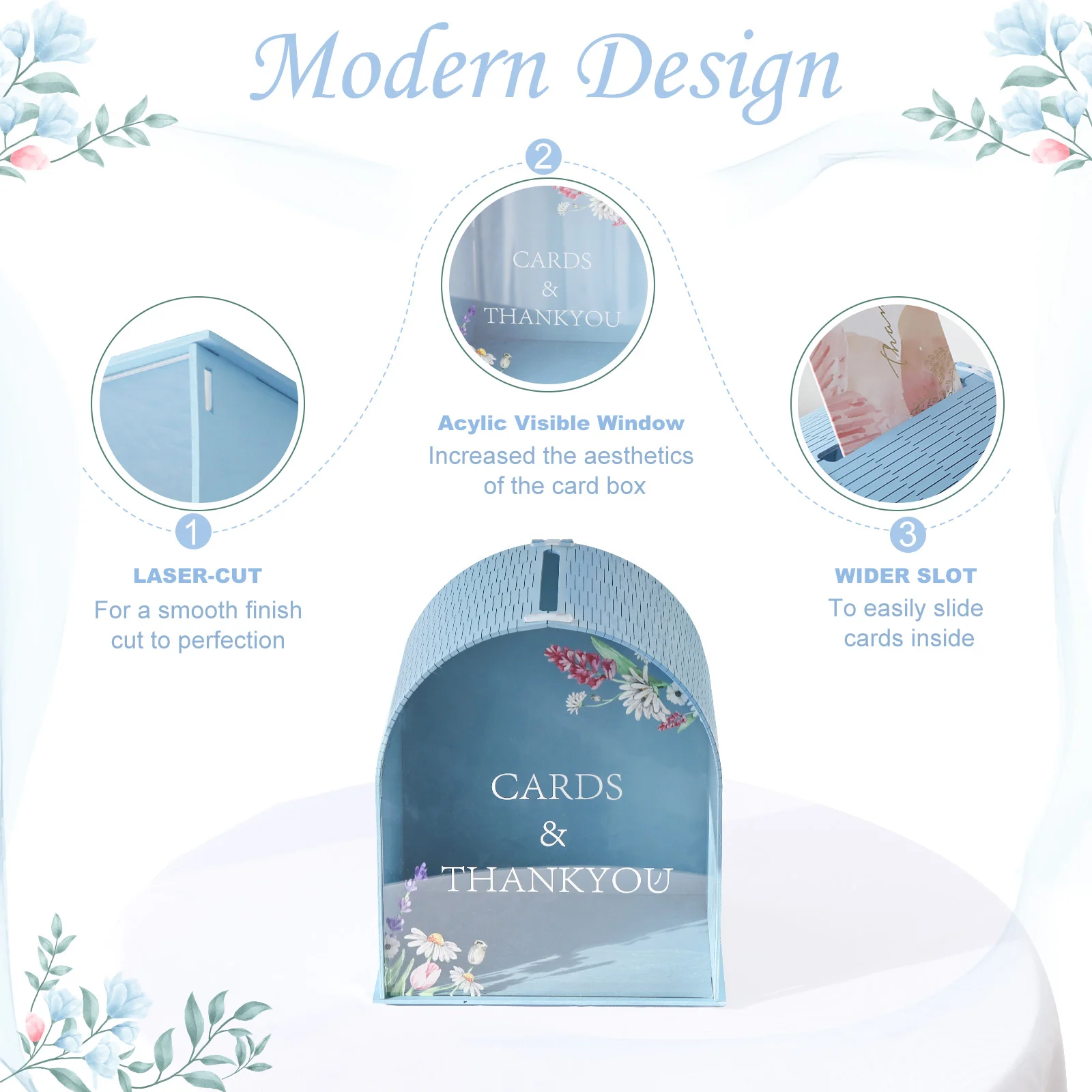 Wooden Gift Card Boxes Acrylic Card Box Blue Gift Card Box with Acrylic Window Boho Wedding Envelope Money Wedding Card Boxes For Birthday Graduation Party Decorations