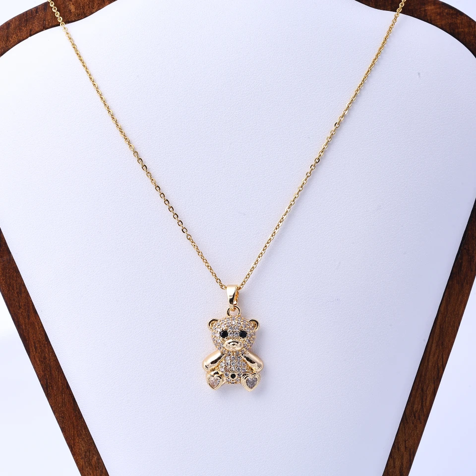 Luxury Micro Inlaid Teddy Bear Pendant Necklace