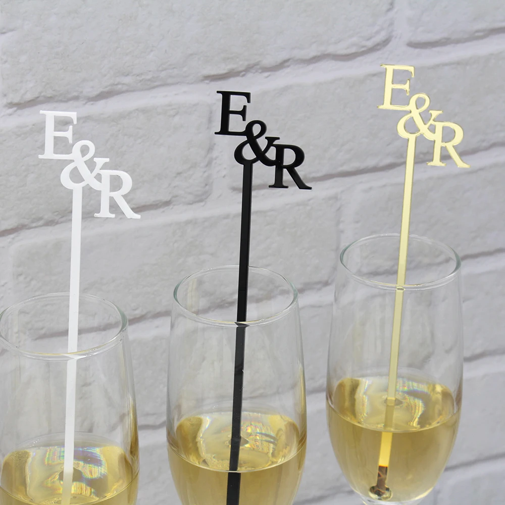 Personalized Drink Stirrers Wedding Cocktail Sticks Custom Drink Agitators Drink Tags Glass Wine Charms Swizzle Decorations