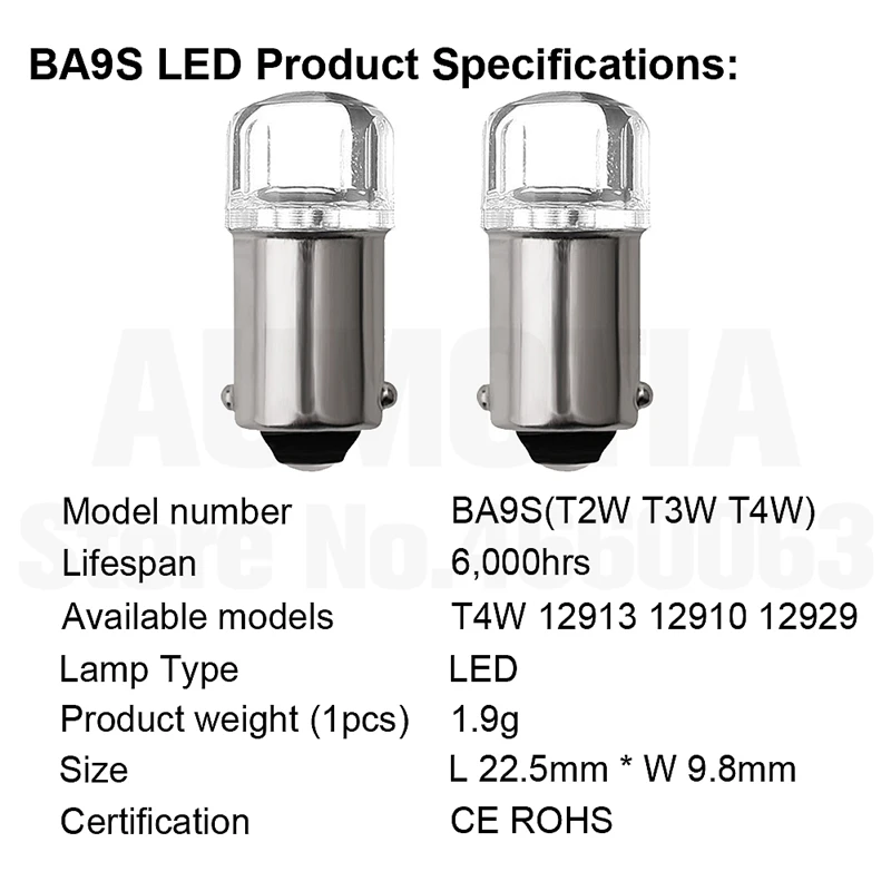 500x BA9S T4W LED ڵ  T2W T3W ׸ ڵ LED ȣ  2 LED 2835 SMD DC12V 12913 12910 12929 DC 12V 24V