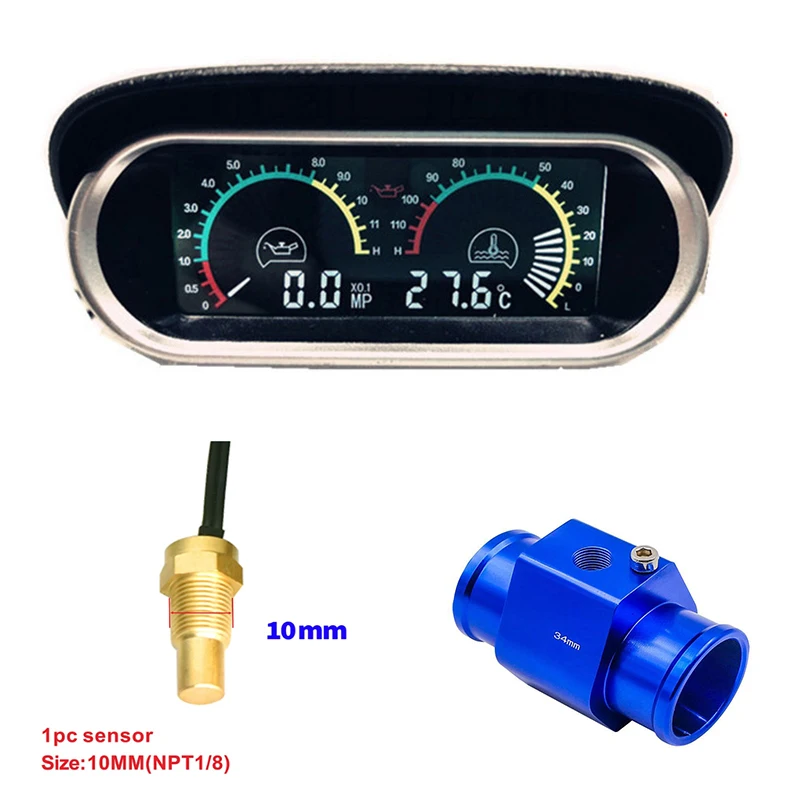 Digital temperature gauge 12V 24V Digital Water Temperature Gauge Volt Water Temperature Sensor 1/8NPT Head Plug Joint Pipe Sensor Radiator Hose Adapter