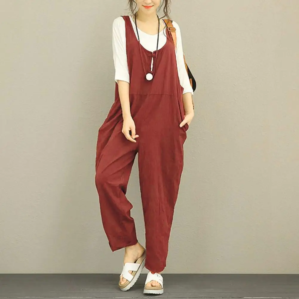 

Women Casual Jumpsuit Strappy Women Wide Legs Jumpsuit Solid Color Ladies Casual Pants Long Romper Overall Womenswear