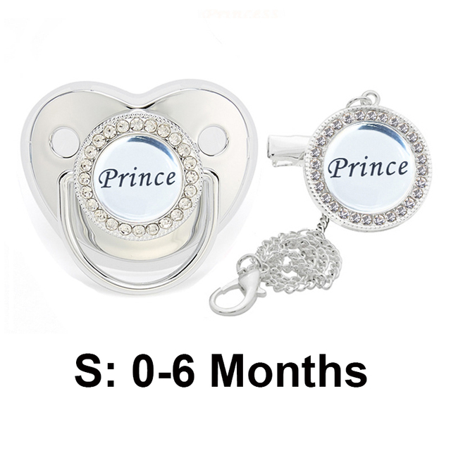 Bling Baby Pacifier Clips Rhinestone Newborn BPA Free Silicone Baby Soother with Chain Baby Shower Gifts Prince Princess