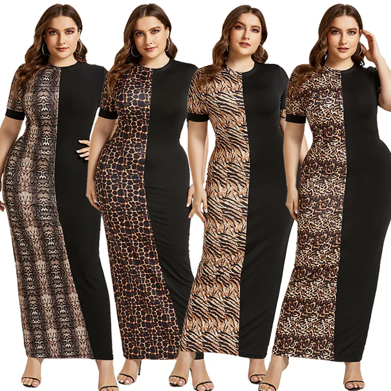 

Fashion Leopard Print Dress African Sexy Dress Short Sleeve Ladies Temperament Step Long Dress Party Casual Party Birthday