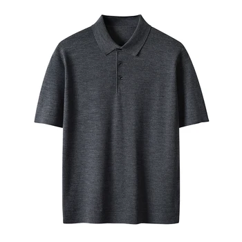 Colletto POLO da uomo T-shirt a maniche corte in lana pettinata al 100% Moda Gilet sottile allentato Business Leisure Camicie di fascia alta Top estivi