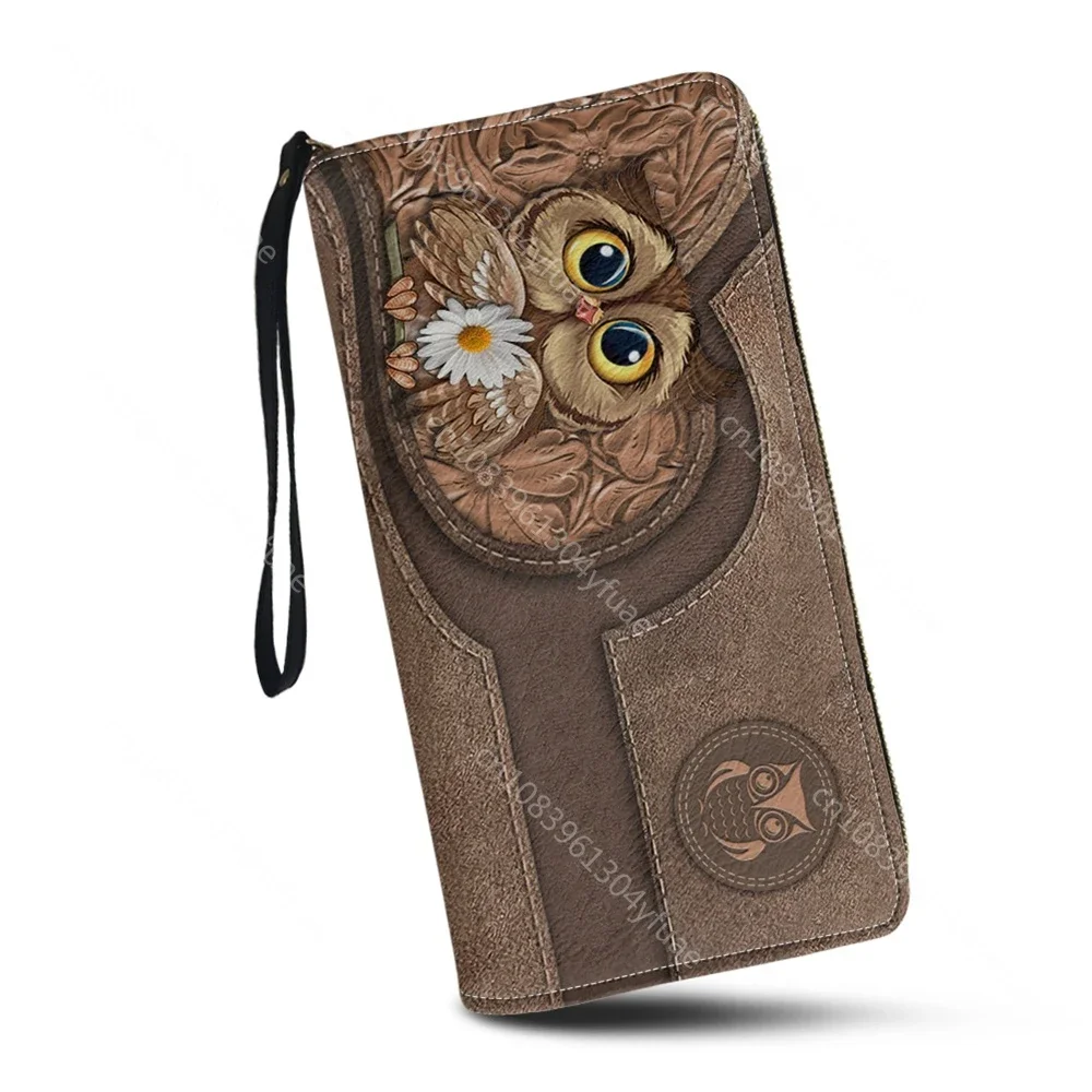 Kawaii Cartoon Owl Pattern women's PU Leather Wristlet Clutch portafoglio per cellulare portafoglio Multi Card Organizer portafo 3