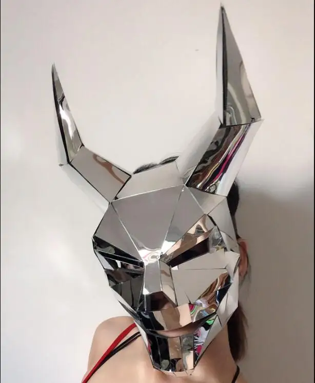 

Shiny Nightclub Mirror mask Devil DJ Dance Demon Performance
