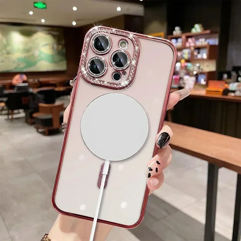 Luxury Bling Crystal Magnetic Phone Case with Wireless Charging Support