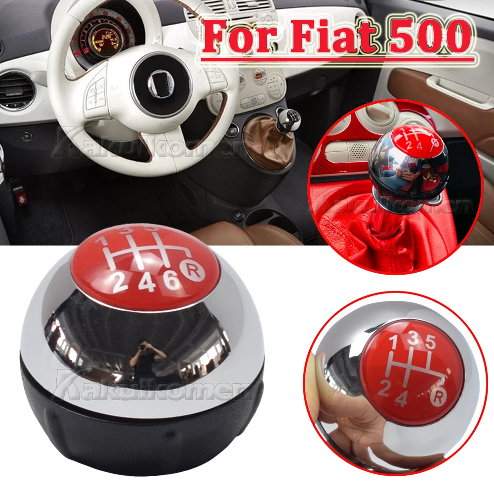 Shifter Pookknop Voor Fiat 500 500C 2007 2008 2009 2010 2011 2012 2013 2014 2015 2016 2017 2018 5/6 Speed ​​Auto Pookknop Hendel Hoofd Handbal Gear Gaiter Cover(5 Speed Chrome