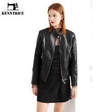 

Kenntrice Women Oversized PU Leather Blouses Spring Autumn Zipper Female Streetwear Slim Coat Mandarin Collar Motorcycle Jacket