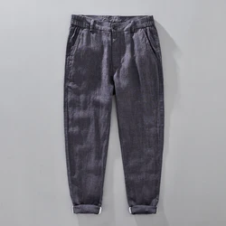 100% Linen Harem Pants Men Solid Color Casual Thin Breathable Trousers 2023 Spring Autumn New Trousers