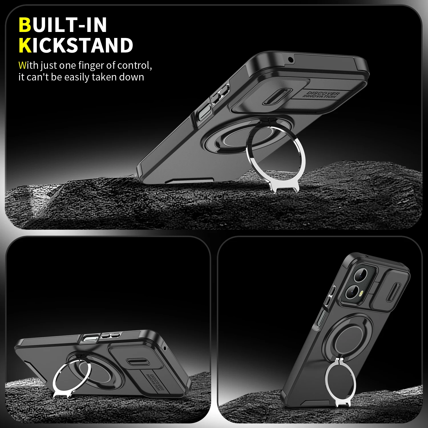 Luxury Armor Phone Case with Magnetic Bracket & Lens Protection - Shockproof Cover