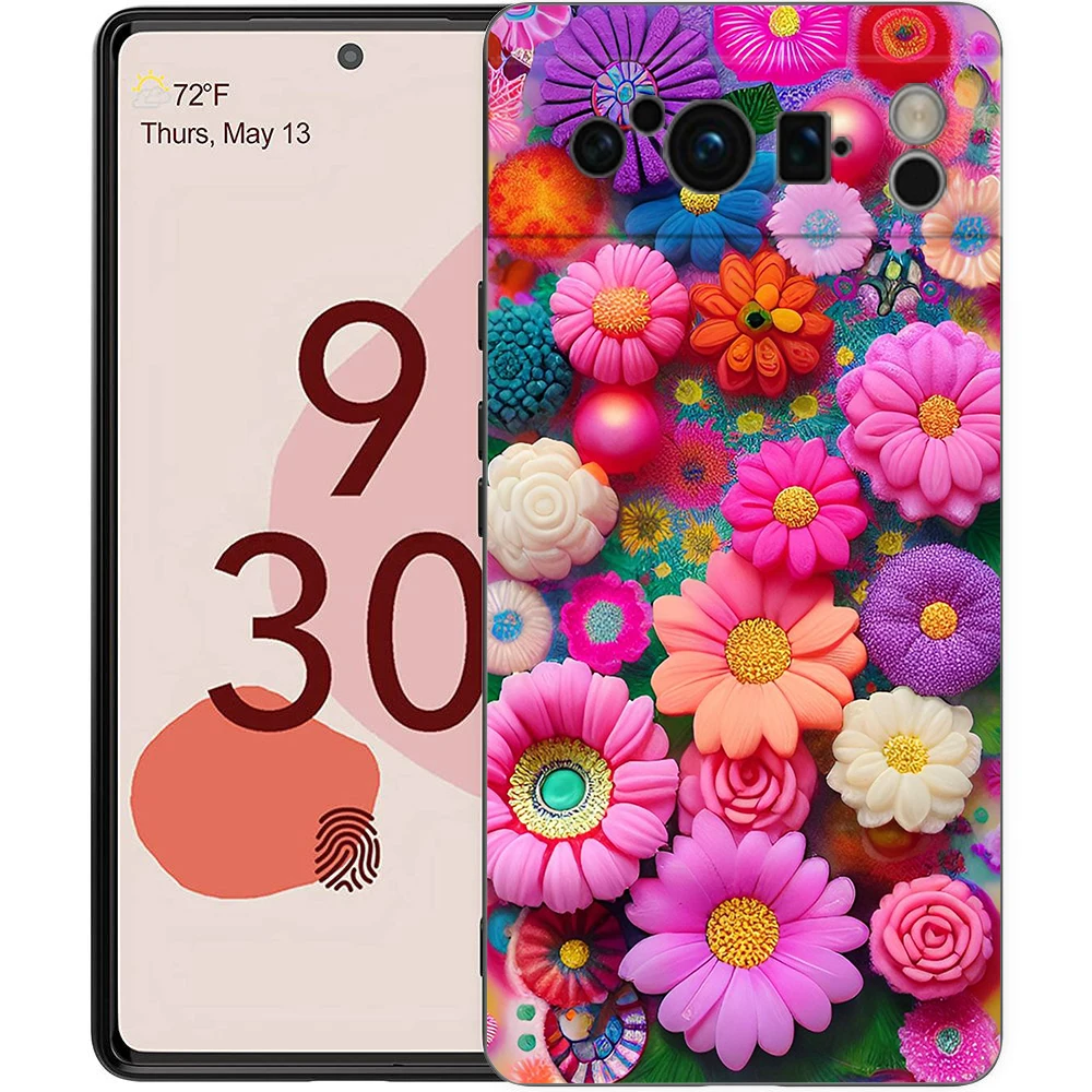 Colorful Flower Design Black Soft Shell Phone Case