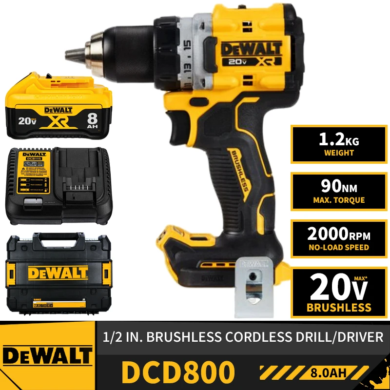 DEWALT DCD800 Kit 1/2in Brushless Cordless Drill Driver 20V Electric