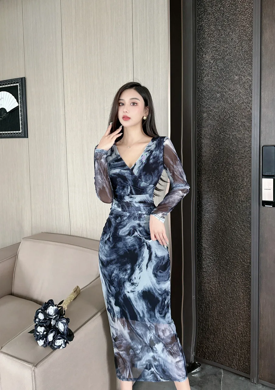 فستان خريفي نسائي شبكي أنيق