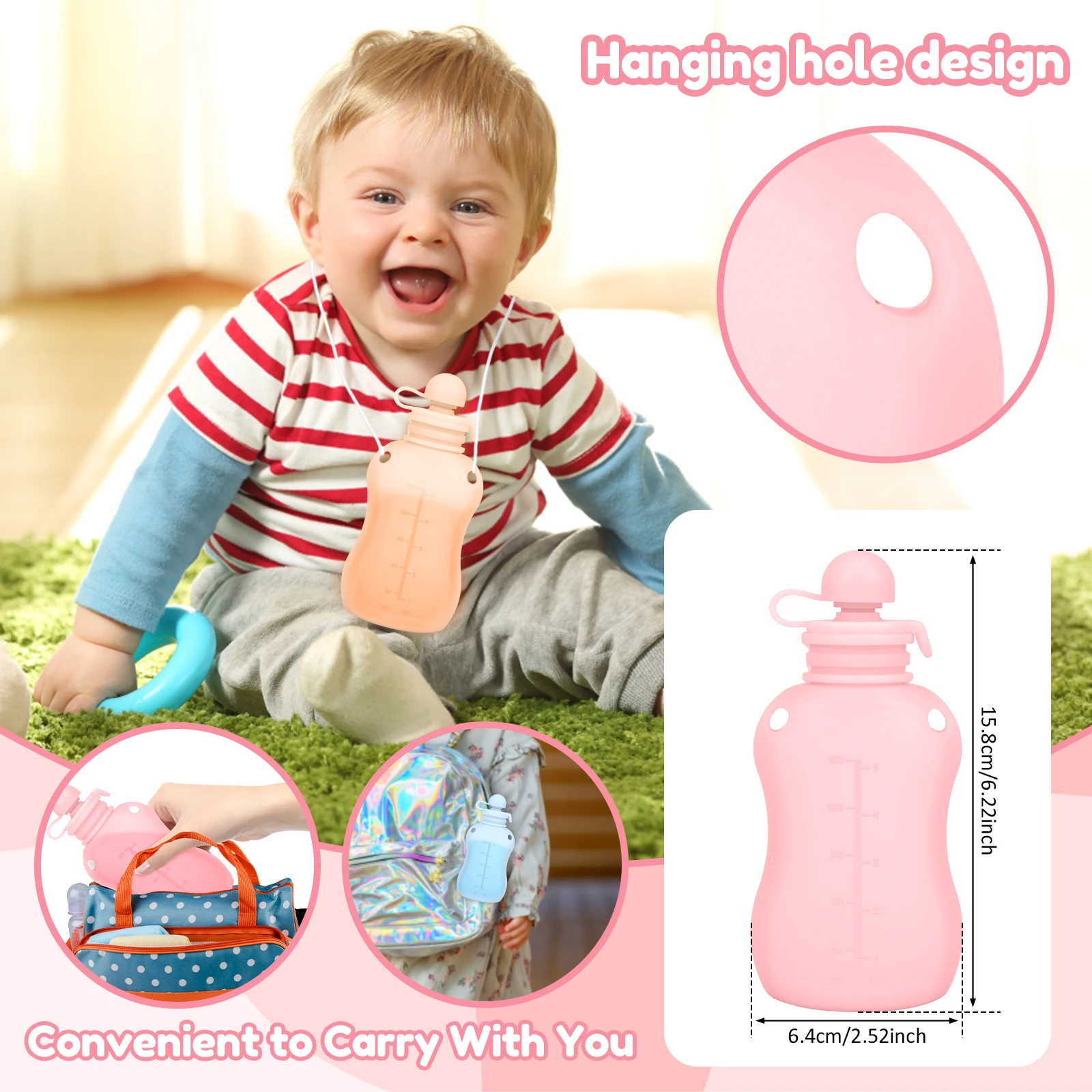 Plastic Food Containers 3Pcs Silicone Baby Food Pouch 150ml/5oz Reusable