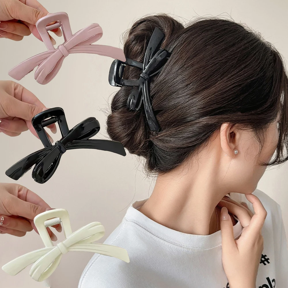 Fashion Solid Bogen Große Haar Krallen Krabben Haarnadeln Koreanische für Frauen Acryl Haar Clips Pferdeschwanz Mädchen Barrettes Haar Zubehör