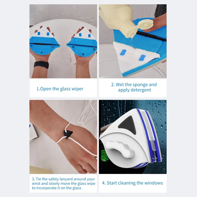 New 3-30mm Magnetic Glass Window Cleaning Tool Automatic Water Discharge Double-layer Wiper Household Special Window Cleaner