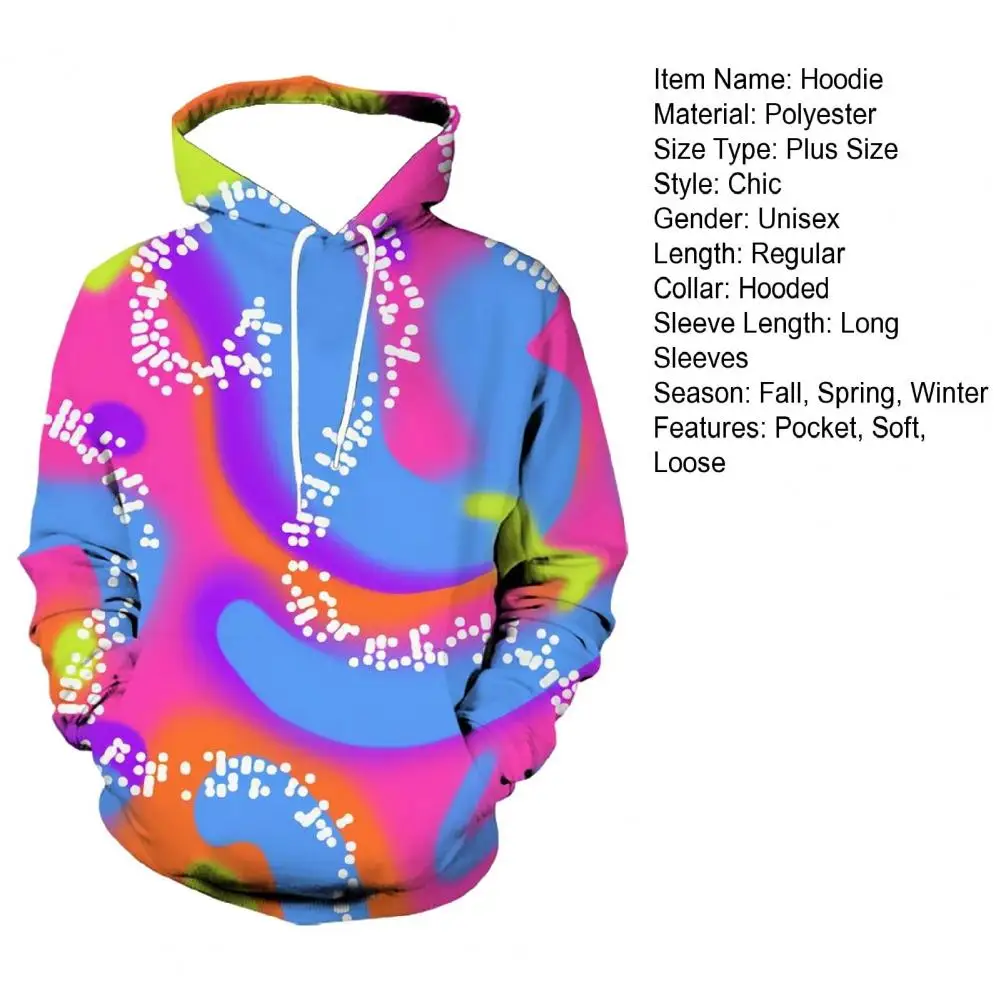 Hoodie 3d Print Drawstring Hoodie with Big Patch Pocket Elastic Cuff for Fall Spring Unisex Soft Warm Pullover Men Loose Fit