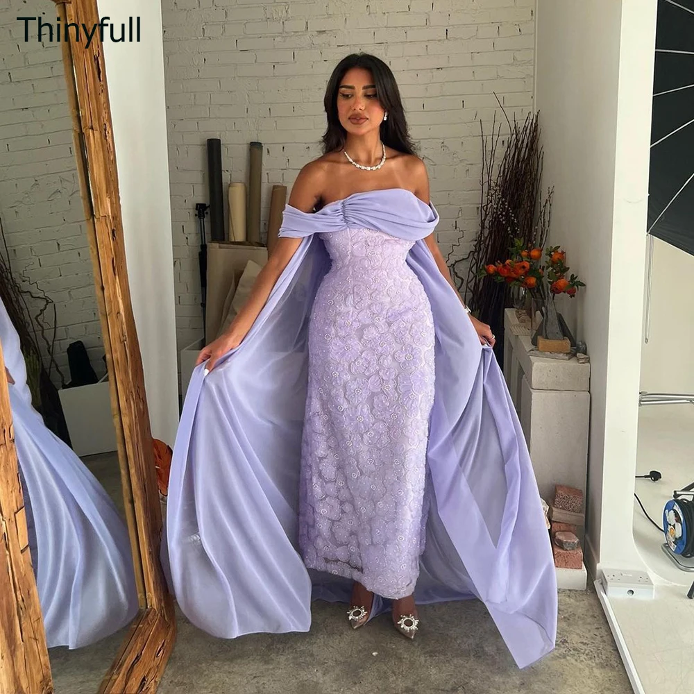 

Thinyfull Elegant Mermaid Saudi Arabic Prom Gown Strapless Off Shoulder Evening Party Dresses Long Formal Occasion Gown