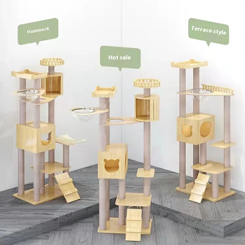 

Cat Tree High Cat Tower With Big Cat Apartment Cozy Perch, Multi-Storey Tree Shelves, Wooden Nest Tower, Scratch Climb