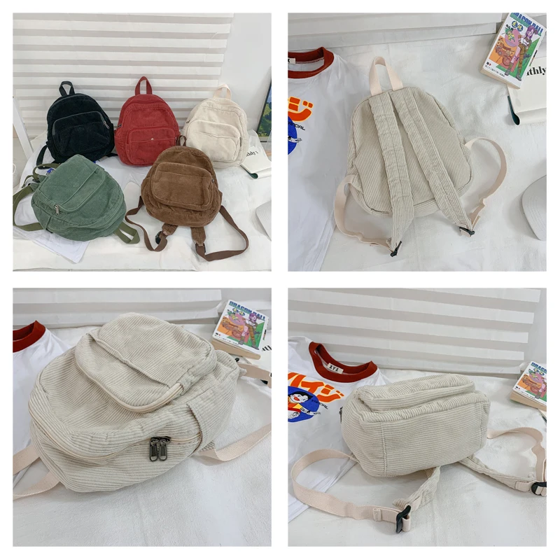Corduroy Backpack Y2K Shoulders Bags For Women Travel Knapsack Casual Packbag Versatile Rucksack Student Mochila Korean Bookbag