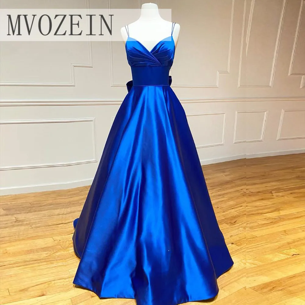 

Mvozein Royal Blue Satin Prom Dress Spaghetti Strap Formal Dresses Women Evening Dress Long Party Dresses