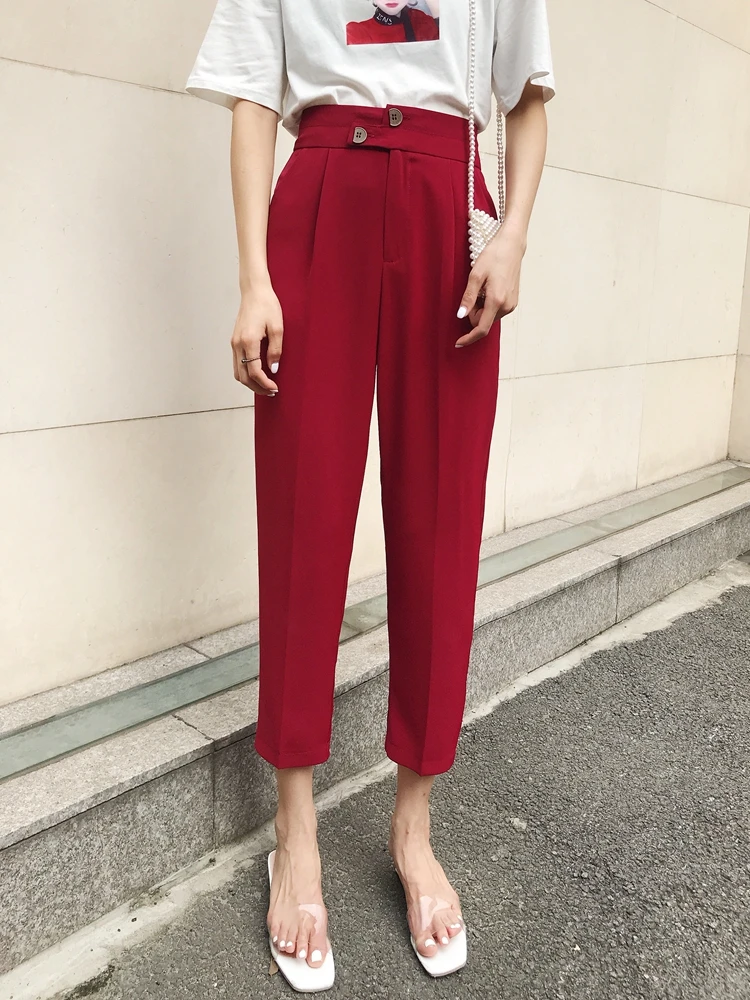 

summer loose harem pants women high waist straight trousers casual women's suit pants