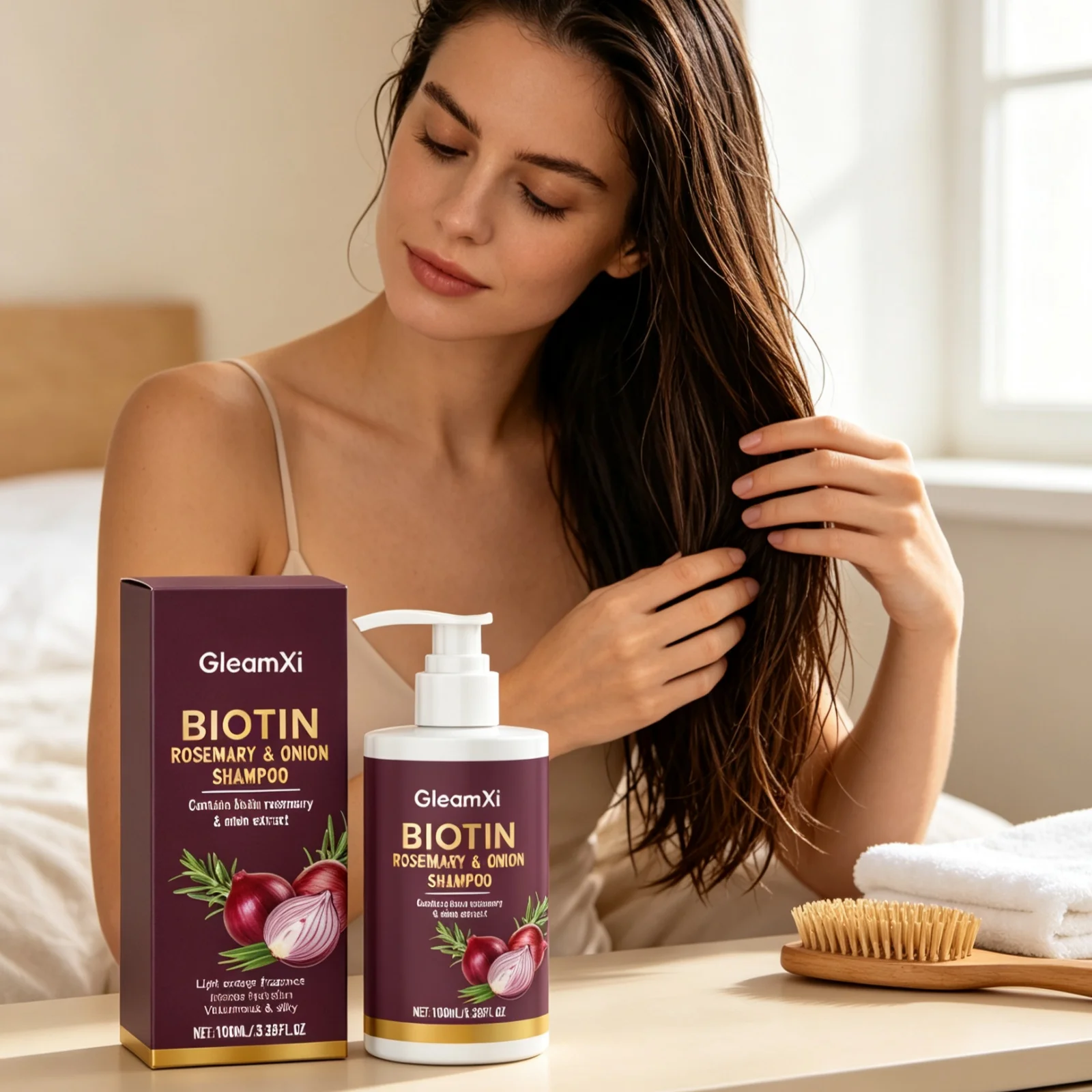 GleamXi Biotin Onion Shampoo Moisturizing Hair Soothing Dryness Scalp Reducing Hair Breakage Non Irritating Scalp Care Shampoo